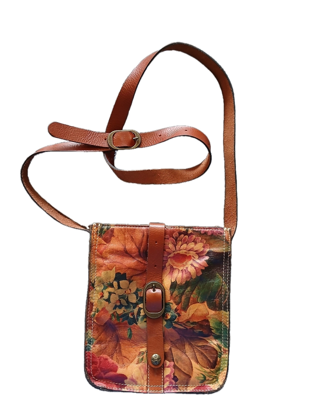 Patricia Nash Floral Leather Crossbody Bag 9 1/2" x 8 1/2"